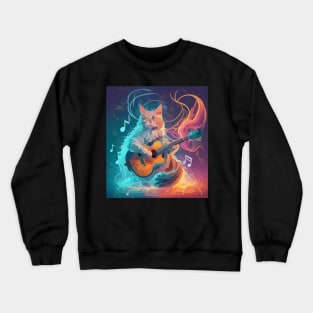 watercolor ghostly cat playing guitar Crewneck Sweatshirt